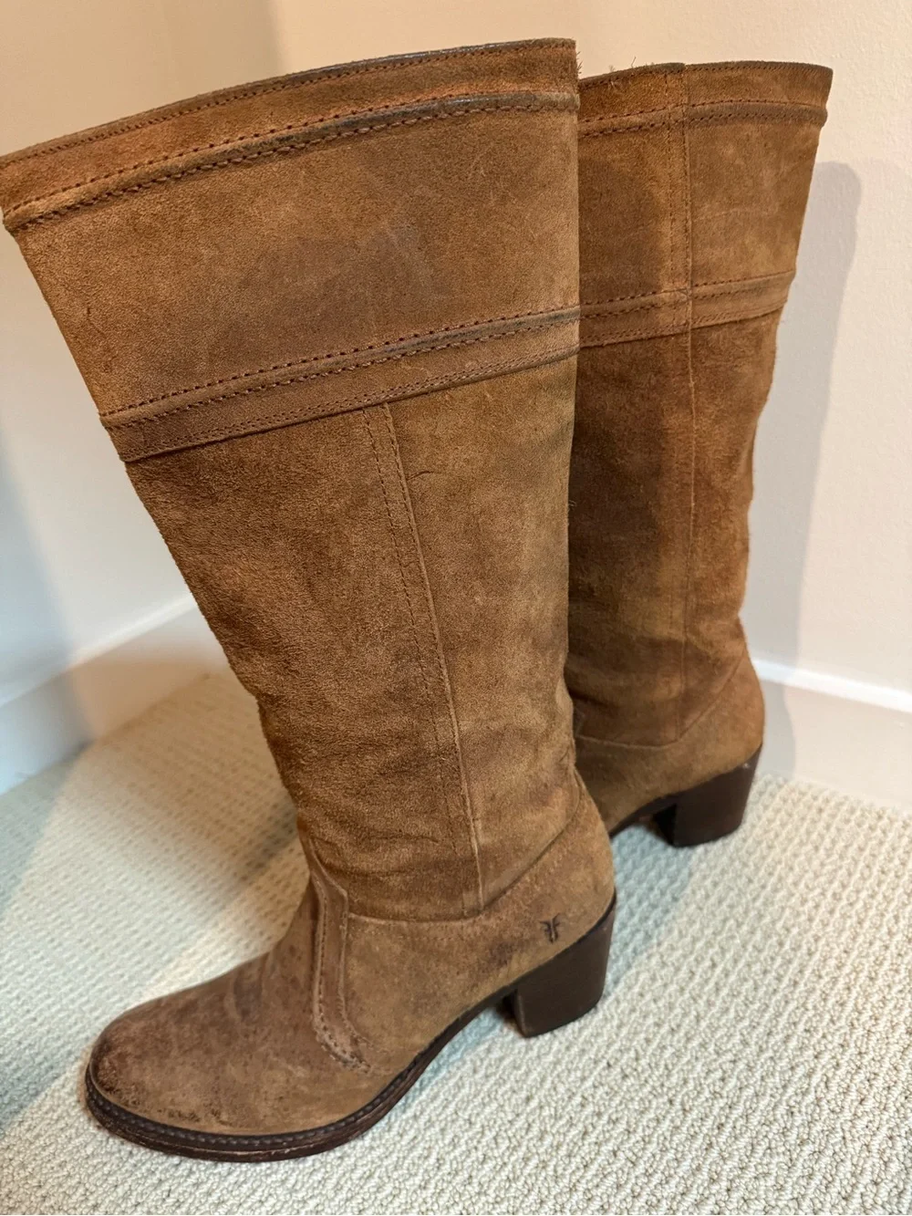 Frye Jane Tall Suede Boots in Chestnut Brown